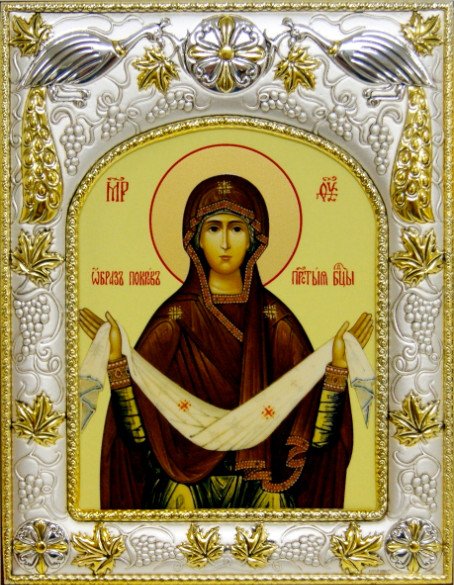 Икона Богородицы Покров купить в серебре с золотом