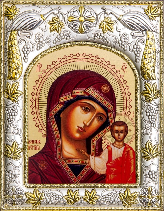 Икона Божией Матери Казанская купить в серебряном окладе 