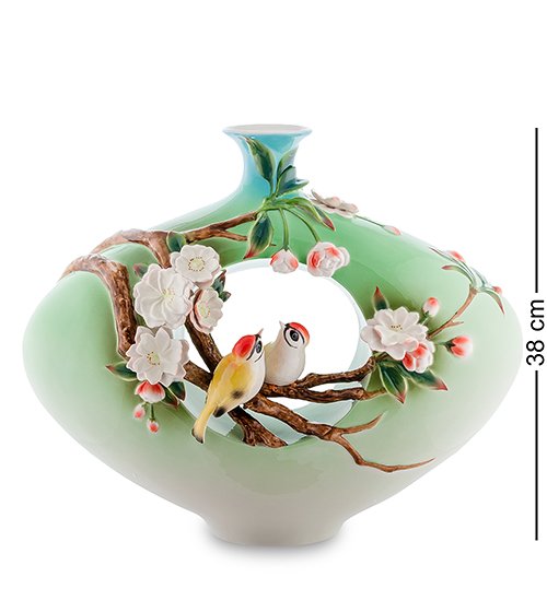 Купить фарфоровую вазу с птицами необычной формы в подарок