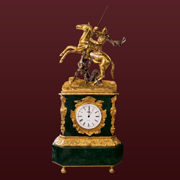Часы каминные Георгий Победоносец (на камне,бронза)